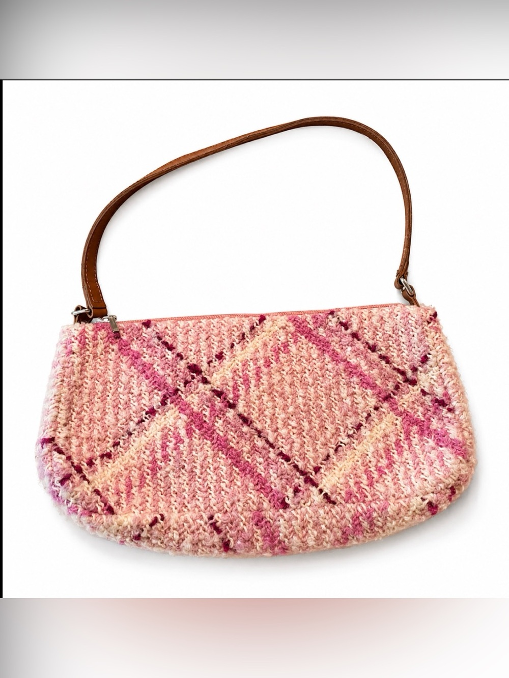 Boyne Valley Weavers Wool Blend Knit Shoulder Bag Pink Plaid Made In Ireland - Picture 4 of 7